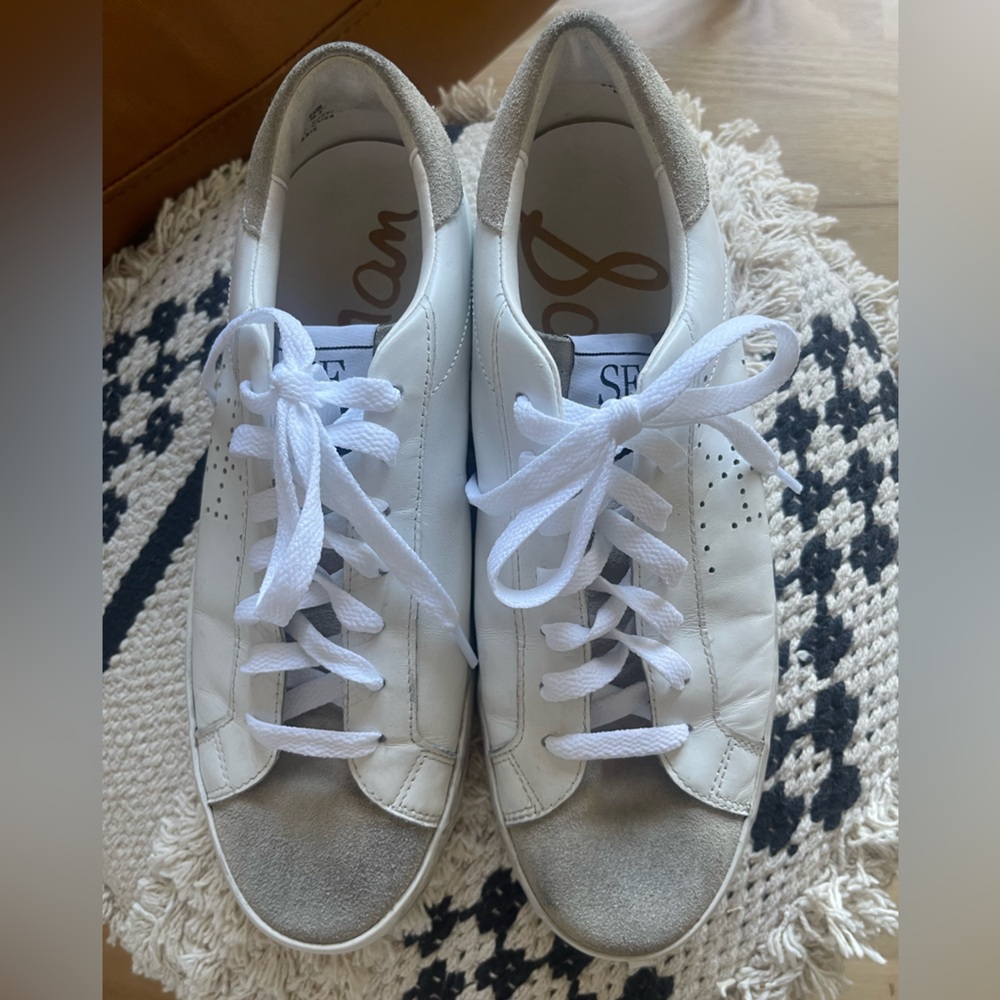 Sam Edelman Aubre Sneakers White LeatherTan Suede Flats, with box - Picture 3 of 8